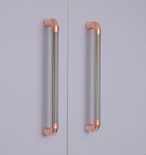 Load image into Gallery viewer, Handmade copper and chrome pull handle with satin polished ends