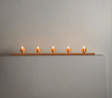 Load image into Gallery viewer, Handmade copper pipe tea light holder or dining table centre piece holding five tea lights.
