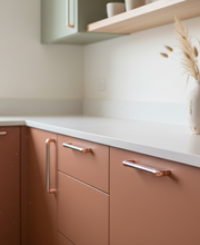Load image into Gallery viewer, Mixed metal pull handle - copper ends with chrome center bar for cabinets