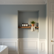 Load image into Gallery viewer, Alcove angled iron shelf support bracket in a period bathroom