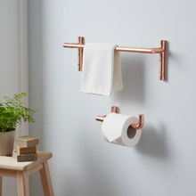 Load image into Gallery viewer, Handmade Copper Toilet Roll Holder &amp; Towel Rail Set