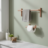 Handmade Copper Toilet Roll Holder & Towel Rail Set