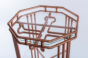 Copper Pipe Drinks Table In Art Deco Design With Circular Centre Glass Shelf Octagon Lower And Upper Glass Shelf