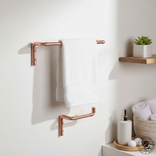 Load image into Gallery viewer, Handmade Degree Copper Toilet Roll Holder &amp; Towel Rail Set