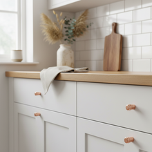 Load image into Gallery viewer, Handmade Ridge Detail Copper Door Knob | Satin Polished Cabinet &amp; Drawer Knob | 15mm