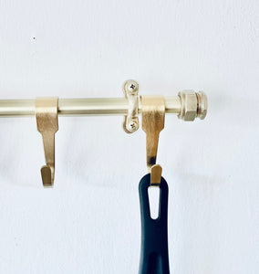 Brass Heavy Duty Kitchen Utensil Rail With String Brass Effect Hooks