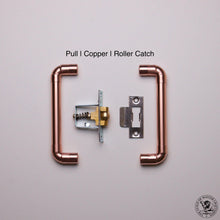 Load image into Gallery viewer, Copper door handle with roller catch mechanism - barn door style
