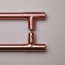 Load image into Gallery viewer, Handmade copper barn door handle with brass mount option